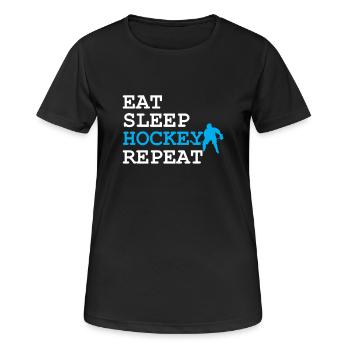 Eat Sleep Hockey wiederholen - Frauen T-Shirt atmungsaktiv - Schwarz - Vorne - AI Model Female 172 light (172cm)