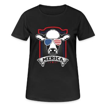 Amerikanische Patriot-Kuh - Frauen T-Shirt atmungsaktiv - Schwarz - Vorne - AI Model Female 172 light (172cm)