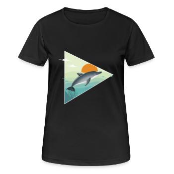 Dauphin - lever du soleil - océan - T-shirt respirant Femme - noir - Devant - AI Model Female 172 light (172cm)