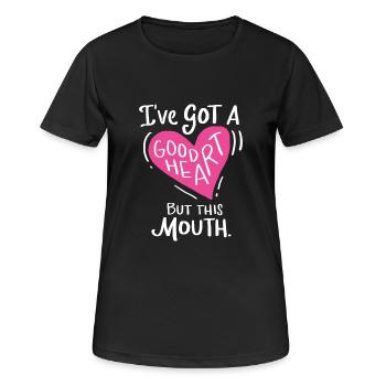 Gutes Herz aber Große Klappe Großes Herz Lustig - Frauen T-Shirt atmungsaktiv - Schwarz - Vorne - AI Model Female 172 light (172cm)
