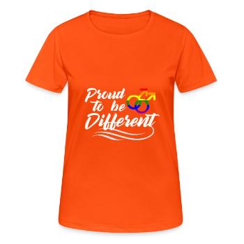 Proud to be different - Frauen T-Shirt atmungsaktiv - Neonorange - Vorne - AI Model Female 172 dark (172cm)