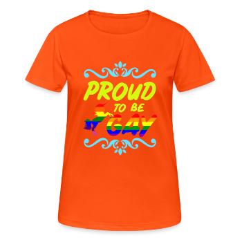 Proud to be Gay - Frauen T-Shirt atmungsaktiv - Neonorange - Vorne - AI Model Female 172 dark (172cm)