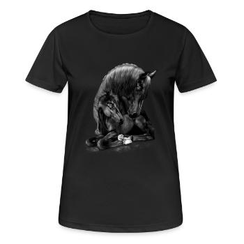 Pferdeliebhaber. Stute mit seinem Stall - Frauen T-Shirt atmungsaktiv - Schwarz - Vorne - AI Model Female 172 light (172cm)