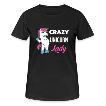 Crazy Unicorn Lady T-Shirt Funny Magical Unicorn - Frauen T-Shirt atmungsaktiv - Schwarz - Vorne - AI Model Female 172 light (172cm)