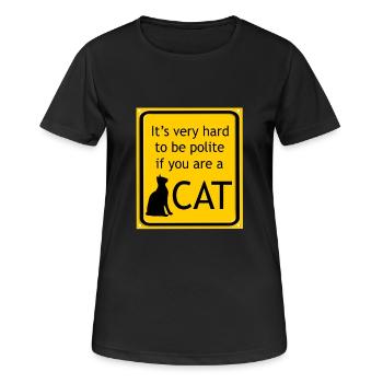 Katzedesign - Mietzekatze - Lustige Sprüche - Frauen T-Shirt atmungsaktiv - Schwarz - Vorne - AI Model Female 172 light (172cm)