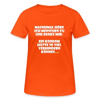 Conception de préservatif des gens stupides - T-shirt respirant Femme - orange néon - Devant - AI Model Female 172 dark (172cm)