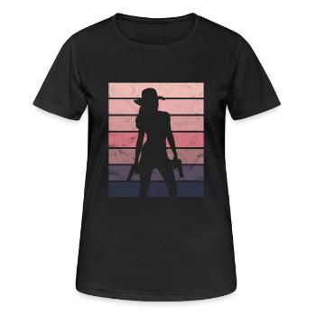 Geschenk Cowboy Revolver Sonnenuntergang Lady - Frauen T-Shirt atmungsaktiv - Schwarz - Vorne - AI Model Female 172 light (172cm)