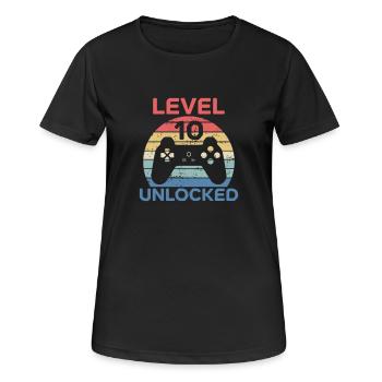 Level 10 Unlocked Shirt 10. Geburtstag Shirt - Frauen T-Shirt atmungsaktiv - Schwarz - Vorne - AI Model Female 172 light (172cm)