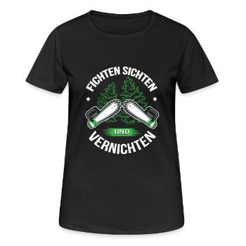 Holzfäller T-Shirt Fichten Sichten und Vernichten - Frauen T-Shirt atmungsaktiv - Schwarz - Vorne - AI Model Female 172 light (172cm)