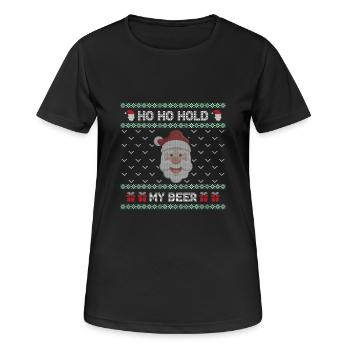 Ho Ho Hold My Beer Weihnachtsmann - UglyChristmas - Frauen T-Shirt atmungsaktiv - Schwarz - Vorne - AI Model Female 172 light (172cm)