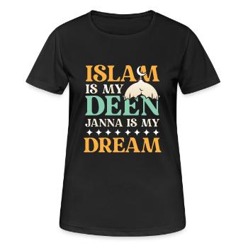 ISLAM IS MY DEEN JANNA IS MY DREAM - Frauen T-Shirt atmungsaktiv - Schwarz - Vorne - AI Model Female 172 light (172cm)