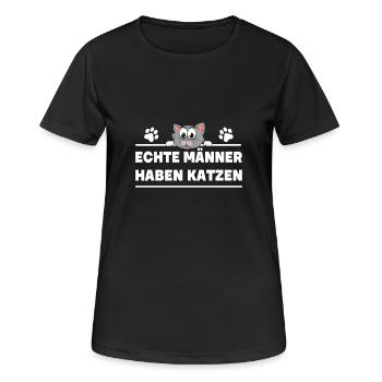 Echte Männer haben Katzen - Frauen T-Shirt atmungsaktiv - Schwarz - Vorne - AI Model Female 172 light (172cm)