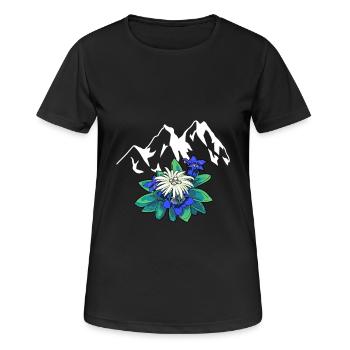 Gebirge Berge Tirol Edelweiß Enzian Natur Wandern - Frauen T-Shirt atmungsaktiv - Schwarz - Vorne - AI Model Female 172 light (172cm)