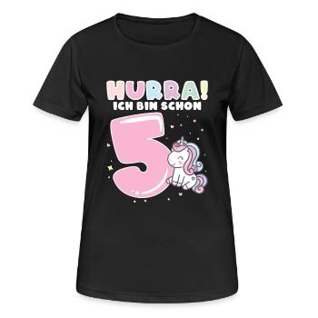 5 Jahre alt | Einhörner| fünfter Geburtstag - Frauen T-Shirt atmungsaktiv - Schwarz - Vorne - AI Model Female 172 light (172cm)