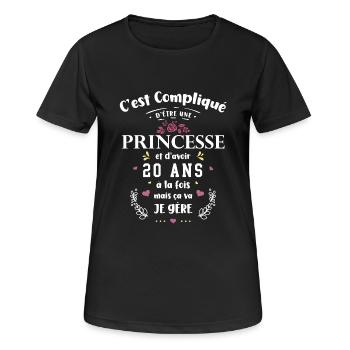 Cadeau Anniversaire Rigolo Fille 20 ans Princesse - T-shirt respirant Femme - noir - Devant - AI Model Female 172 light (172cm)