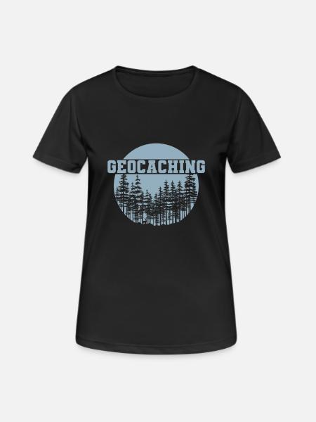 Geocaching im Wald - Frauen T-Shirt atmungsaktiv - Schwarz