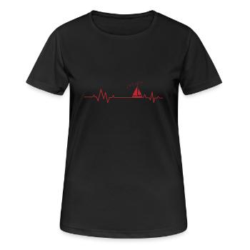 Mein Herz schlägt fürs Segeln Herzlinie - Frauen T-Shirt atmungsaktiv - Schwarz - Vorne - AI Model Female 172 light (172cm)