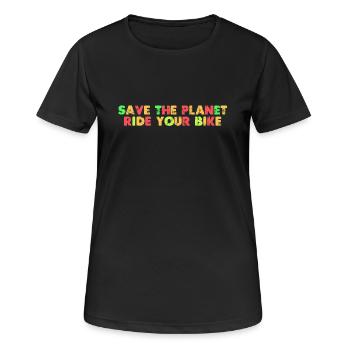 Save the world and ride a bike - Women's Breathable T-Shirt - black - Front - AI Model Female 172 light (172cm)