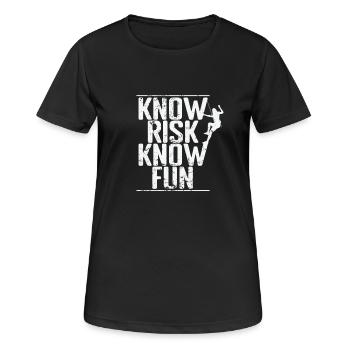 Know Risk Know Fun Bouldering - Women's Breathable T-Shirt - black - Front - AI Model Female 172 light (172cm)