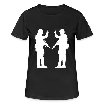 2 Soldiers Greeting War Team Crew Soldier Fighter - Women's Breathable T-Shirt - black - Front - AI Model Female 172 light (172cm)