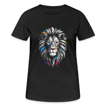 Geometrische Löwenfarben - Frauen T-Shirt atmungsaktiv - Schwarz - Vorne - AI Model Female 172 light (172cm)