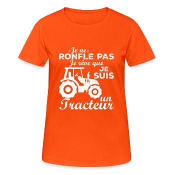 Je ne ronfle pas je rêve que je suis un tracteur - T-shirt respirant Femme - orange néon - Devant - AI Model Female 172 dark (172cm)
