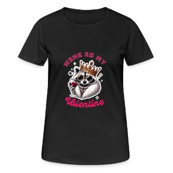 Wine is My Valentine: Raccoon with Wine Glass - Women's Breathable T-Shirt - black - Front - AI Model Female 172 light (172cm)
