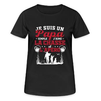 Papa Simple J'aime La Chasse et l'Apéro - T-shirt respirant Femme - noir - Devant - AI Model Female 172 light (172cm)