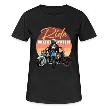 Ride Motorrad, Biker im Sonnenuntergang - Frauen T-Shirt atmungsaktiv - Schwarz - Vorne - AI Model Female 172 light (172cm)