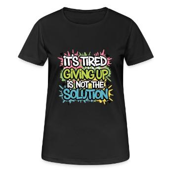 NIEMALS AUFGEBEN - Frauen T-Shirt atmungsaktiv - Schwarz - Vorne - AI Model Female 172 light (172cm)