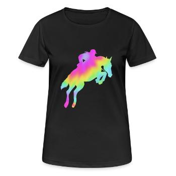 Springreiten Springpferd - Frauen T-Shirt atmungsaktiv - Schwarz - Vorne - AI Model Female 172 light (172cm)