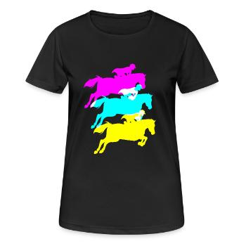 Dressur Dressurpferd Dressurreiter - Frauen T-Shirt atmungsaktiv - Schwarz - Vorne - AI Model Female 172 light (172cm)
