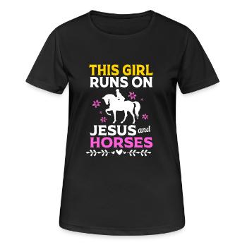 Dressur Dressurpferd Dressurreiter - Frauen T-Shirt atmungsaktiv - Schwarz - Vorne - AI Model Female 172 light (172cm)