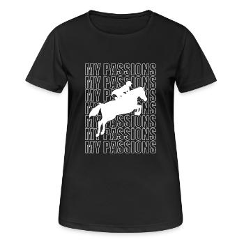 Dressur Dressurpferd Dressurreiter - Frauen T-Shirt atmungsaktiv - Schwarz - Vorne - AI Model Female 172 light (172cm)