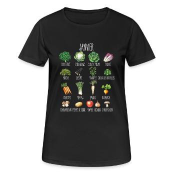Janvier Collage de fruits et légumes de saison - T-shirt respirant Femme - noir - Devant - AI Model Female 172 light (172cm)