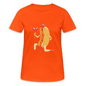 Hot Dog Imbiss - Frauen T-Shirt atmungsaktiv - Neonorange - Vorne - AI Model Female 172 dark (172cm)