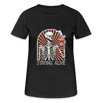 Skelett Männer Kaffee Staying Alive - Frauen T-Shirt atmungsaktiv - Schwarz - Vorne - AI Model Female 172 light (172cm)
