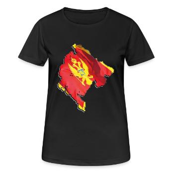 Montenegro flag in Montenegro map - Women's Breathable T-Shirt - black - Front - AI Model Female 172 light (172cm)