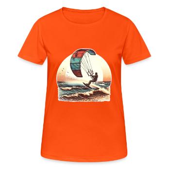 Kitesurf Kitesurfer Kiteboard - Frauen T-Shirt atmungsaktiv - Neonorange - Vorne - AI Model Female 172 dark (172cm)