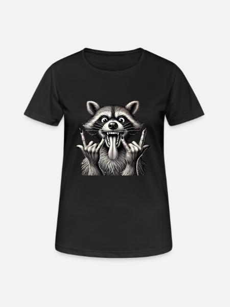 Rock 'n' Roll Raccoon Metal Art Design - Women's Breathable T-Shirt - black