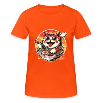 Streetwear Cat Ramen Nudeln Japanische Glück - Frauen T-Shirt atmungsaktiv - Neonorange - Vorne - AI Model Female 172 dark (172cm)
