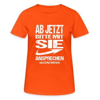 Jugendweihe - Jugendweihe 2026 - Frauen T-Shirt atmungsaktiv - Neonorange - Vorne - AI Model Female 172 dark (172cm)