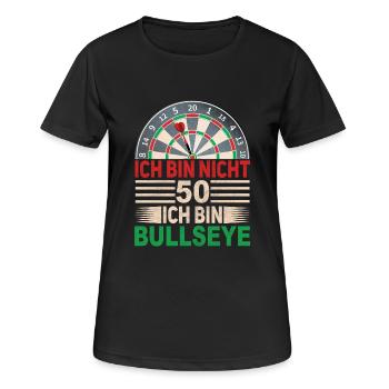 Ich bin nicht 50, ich bin Bullseye – Lustiges Dart - Frauen T-Shirt atmungsaktiv - Schwarz - Vorne - AI Model Female 172 light (172cm)