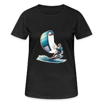 Kitesurfen Kitesurfer Kiteboard - Frauen T-Shirt atmungsaktiv - Schwarz - Vorne - AI Model Female 172 light (172cm)