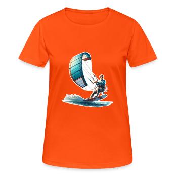 Kitesurfen Kitesurfer Kiteboard - Frauen T-Shirt atmungsaktiv - Neonorange - Vorne - AI Model Female 172 dark (172cm)