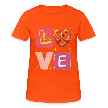 Pretzel Love – Liebe süße und Gourmet Version - Frauen T-Shirt atmungsaktiv - Neonorange - Vorne - AI Model Female 172 dark (172cm)