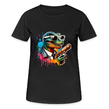 Pistolet à eau dinosaure T Rex - T-shirt respirant Femme - noir - Devant - AI Model Female 172 light (172cm)