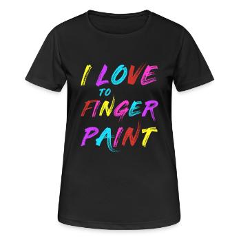 JE SUIS PEINTRE - J’adore peindre au doigt – Peintures au doigt - T-shirt respirant Femme - noir - Devant - AI Model Female 172 light (172cm)