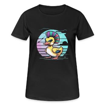 Punk duck avec mohawk arc-en-ciel devant - T-shirt respirant Femme - noir - Devant - AI Model Female 172 light (172cm)