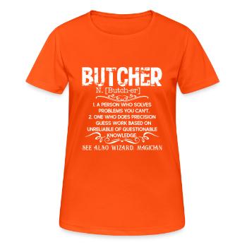 Butcher Definition - Women's Breathable T-Shirt - neon orange - Front - AI Model Female 172 dark (172cm)